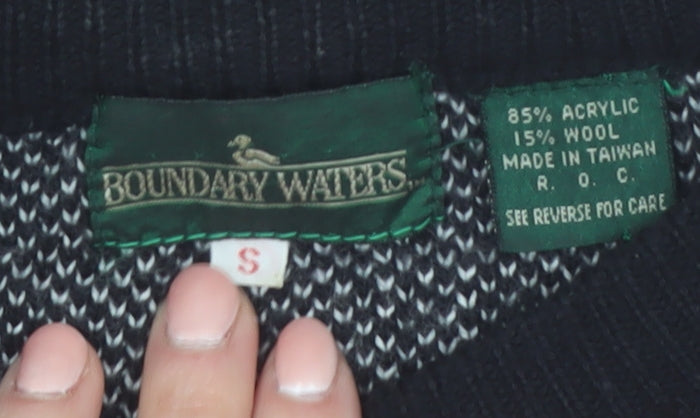 Boundary Waters Womens Black Fair Isle Wool Blend Jumper Size S