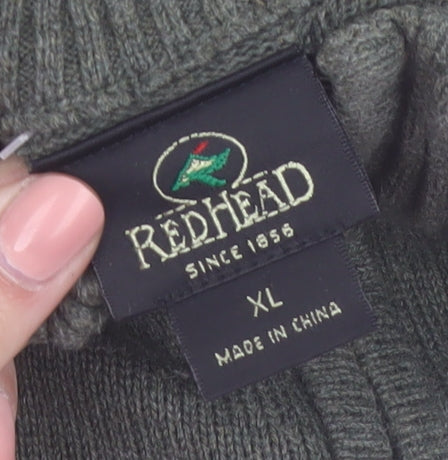 Redhead Men's Green XL 1/4 Zip High Neck Cotton Jumper