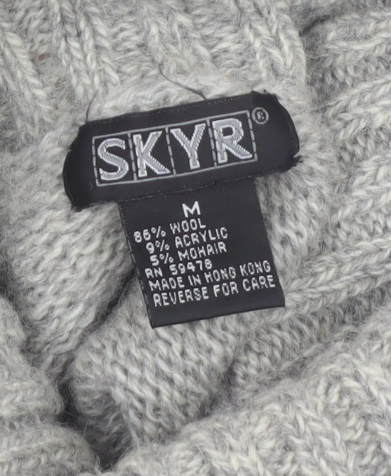 SKYR Men's Grey Roll Neck Wool Blend Geometric Chunky Knit Jumper M
