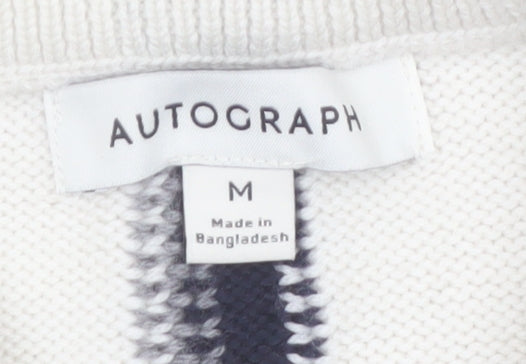 Marks & Spencer Women Ivory Check Merino Wool Jumper M