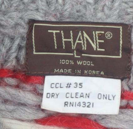 Thane Men's Grey Wool Chunky-Knit Pullover Jumper L