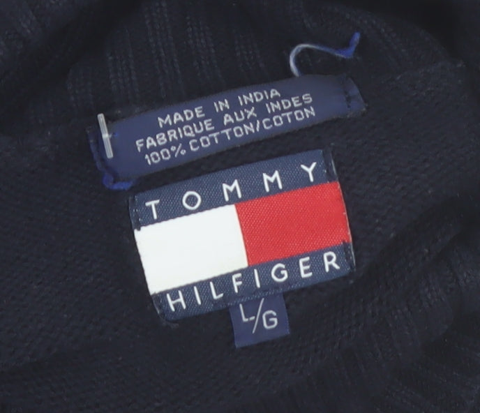 Tommy Hilfiger Womens Blue Fair Isle Roll Neck Cotton Jumper L