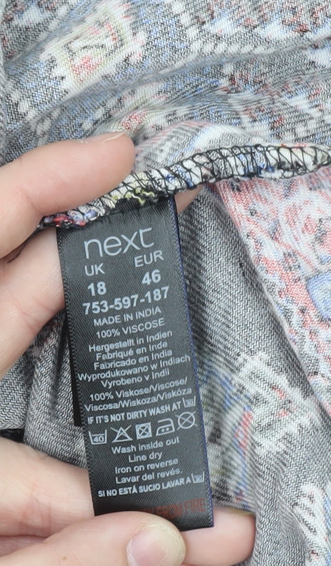 Next Womens Black Multicoloured Viscose Bohemian Knee Length Dress Size 18