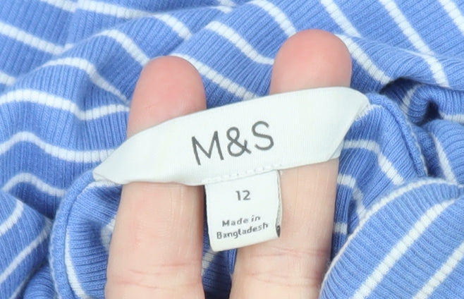 Marks and Spencer Women’s Blue Striped Roll Neck Long Sleeve Top Size 12