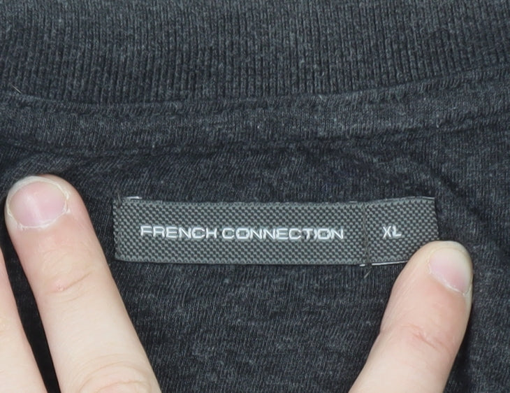 French Connection Women's Grey XL Long Sleeve Cotton Polo Shirt