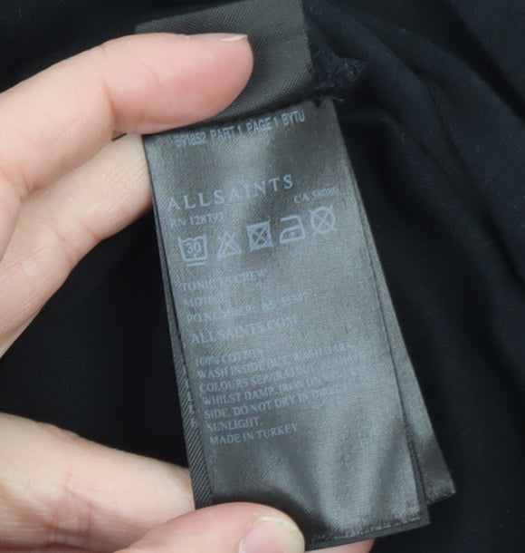 AllSaints Men's Black Long Sleeve Crew Neck Cotton T-Shirt Size S