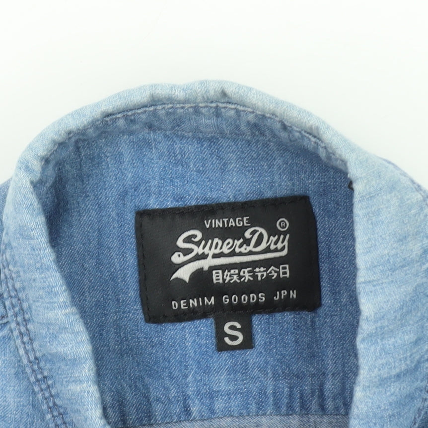 Superdry Men's Blue Denim Short Sleeve Collared T-Shirt S