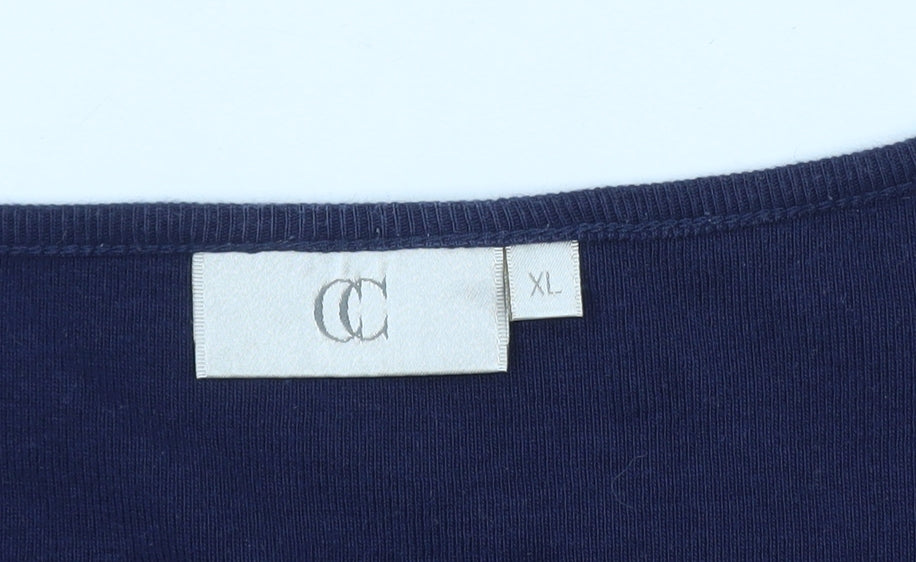 Country Casuals Women's Blue Embroidered V-Neck Short Sleeve Cotton T-Shirt XL