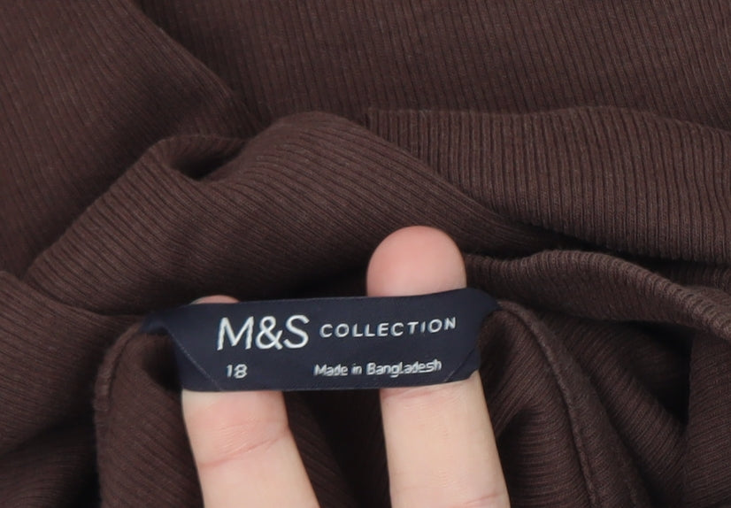 Marks & Spencer Women Brown Roll Neck Long Sleeve Jersey Top Size 18