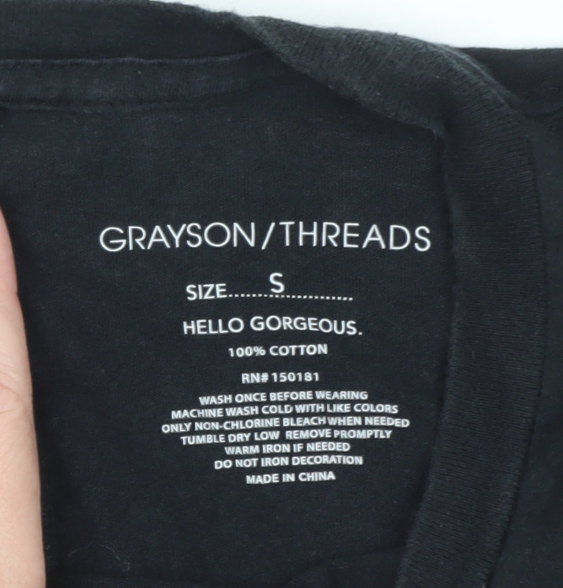 Grayson Threads Women's Black Cropped Cotton Graphic T-Shirt Size S