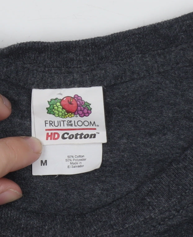 Fruit of the Loom Men's Grey Long Sleeve Carowinds Graphic T-Shirt Size M