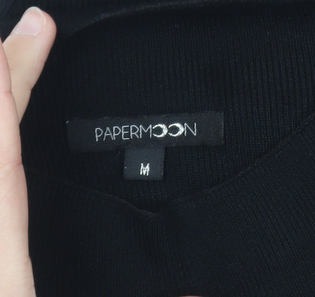 PAPERMOON Women's Black Mock Neck Cropped Long Sleeve Top Size M