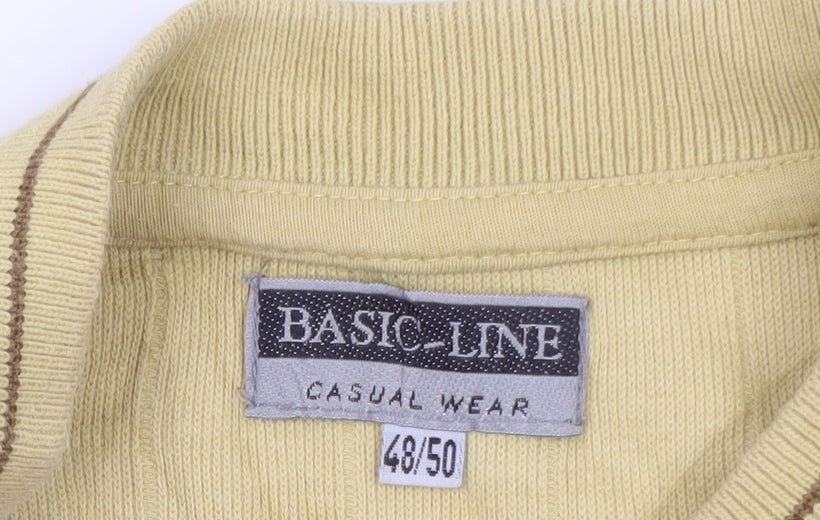 Basic Line Men's Beige Cotton Crew Neck Pullover Jumper M
