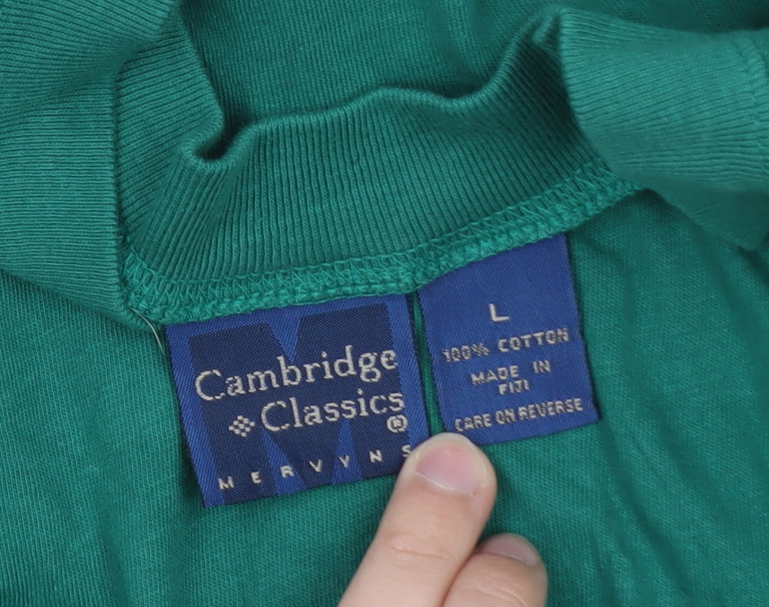 Cambridge Classics Men's Green Henley Long Sleeve Cotton T-Shirt L