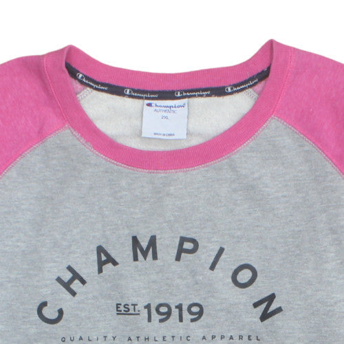 Champion Unisex Grey Pink 2XL Pullover Crew Neck Sweatshirt