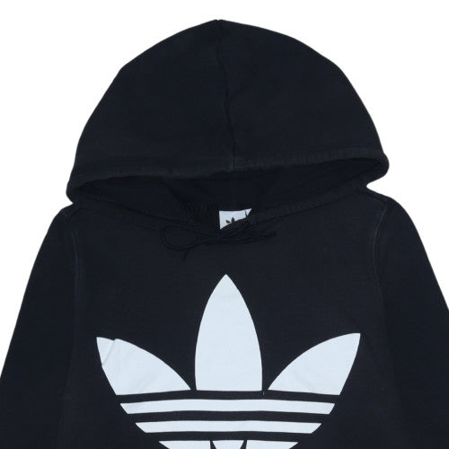 Adidas Women Black Trefoil Hoodie Size 14 Pullover Cotton Sweatshirt