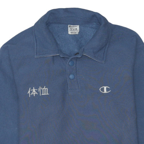 Champion Men's Blue Henley Sweatshirt Long Sleeve Medium
