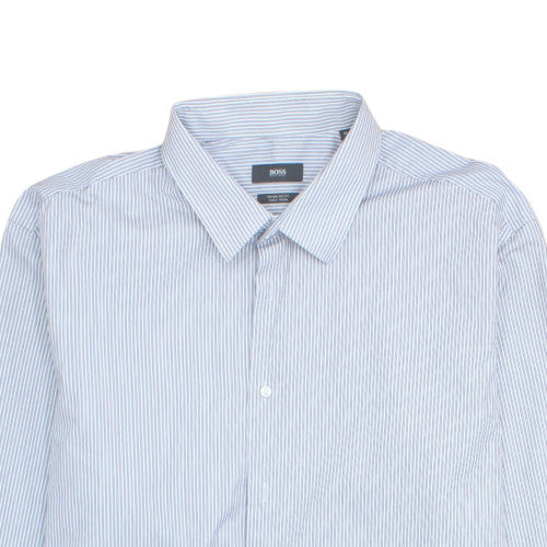BOSS Men's Blue Striped Regular Fit Long Sleeve Button-Up Shirt 16
