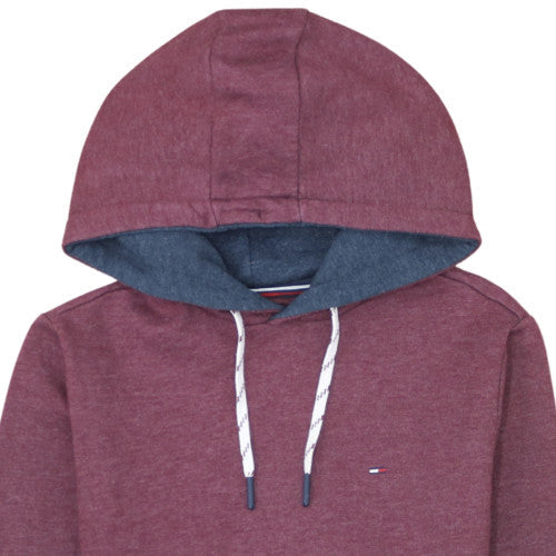 Tommy Hilfiger Men Burgundy Hoodie S Pullover Fleece Cotton Blend