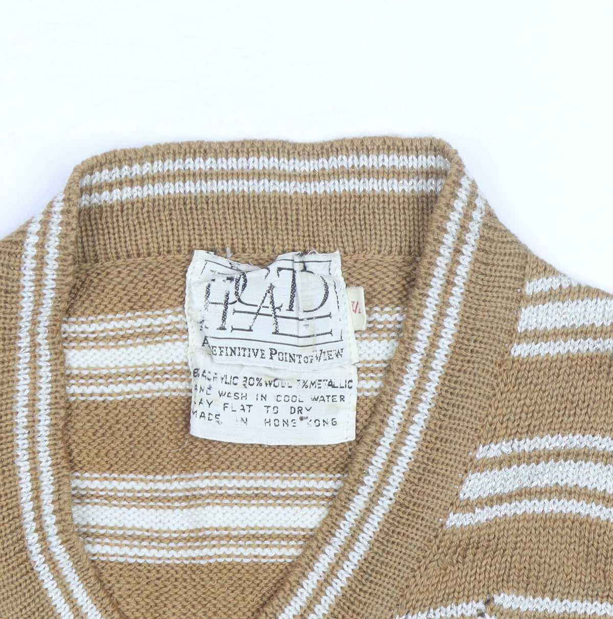 Trad Women's Beige Striped Wool Blend Sleeveless V-Neck Vest M
