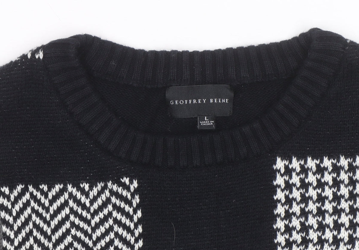 Geoffrey Beene Men's Black Cotton Check Knit Jumper Size L