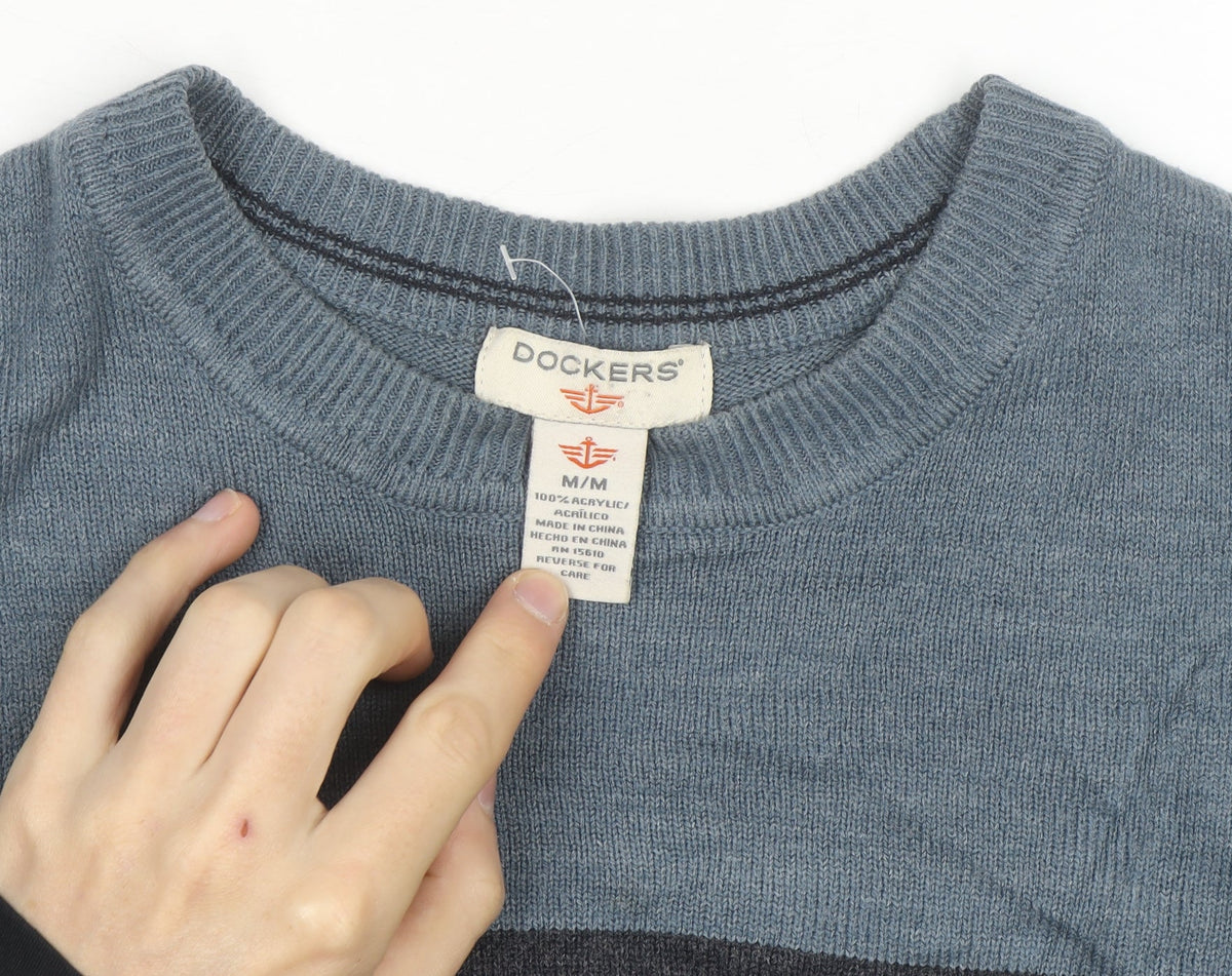 Dockers Men's Blue Striped Acrylic Pullover Jumper M