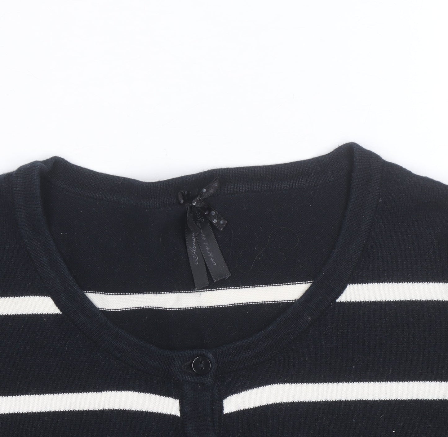 Atmosphere Women’s Black White Striped Crew Neck Cardigan Size 14