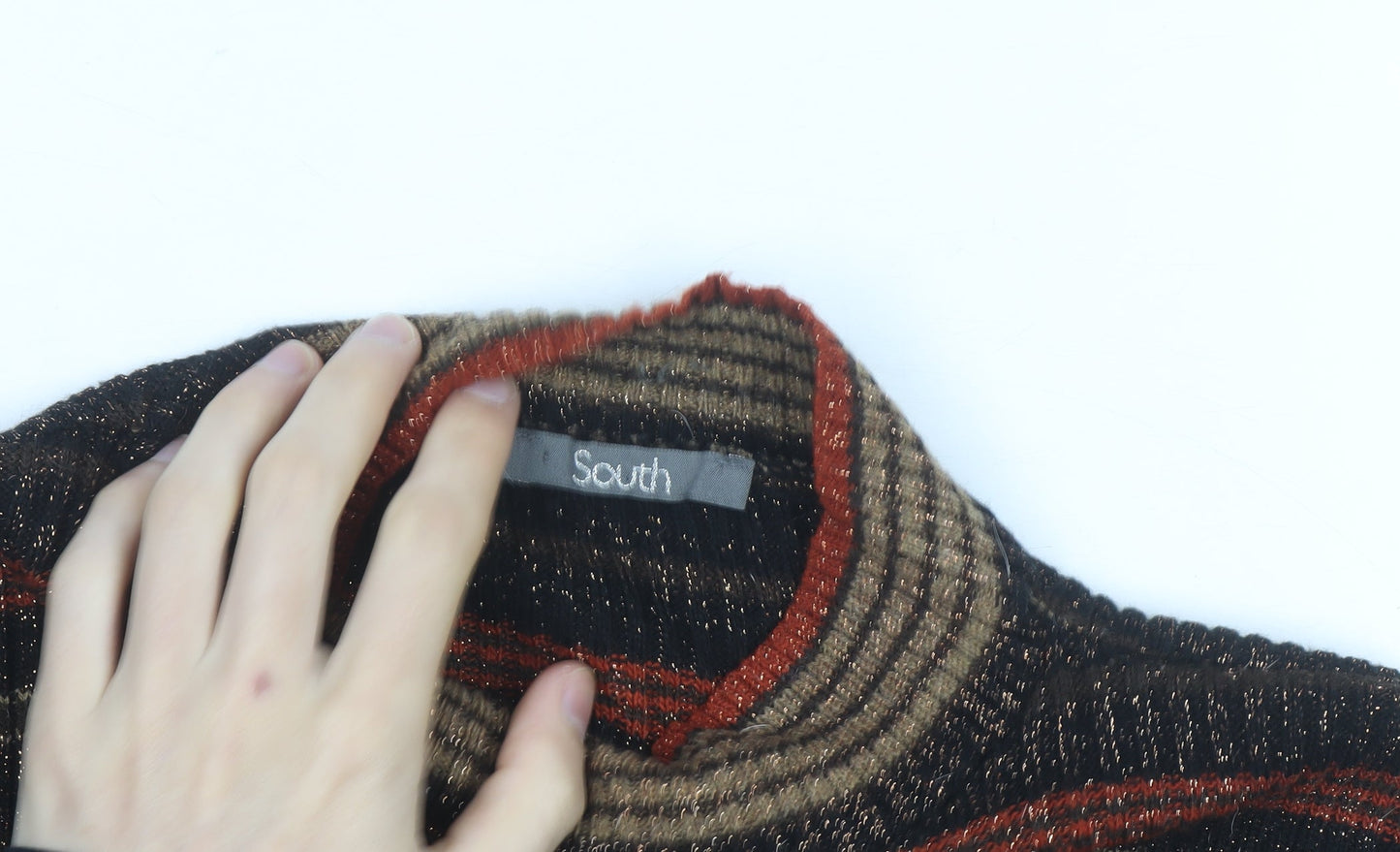 South Womens Multicoloured Mock Neck Striped Knit Pullover Jumper Size M