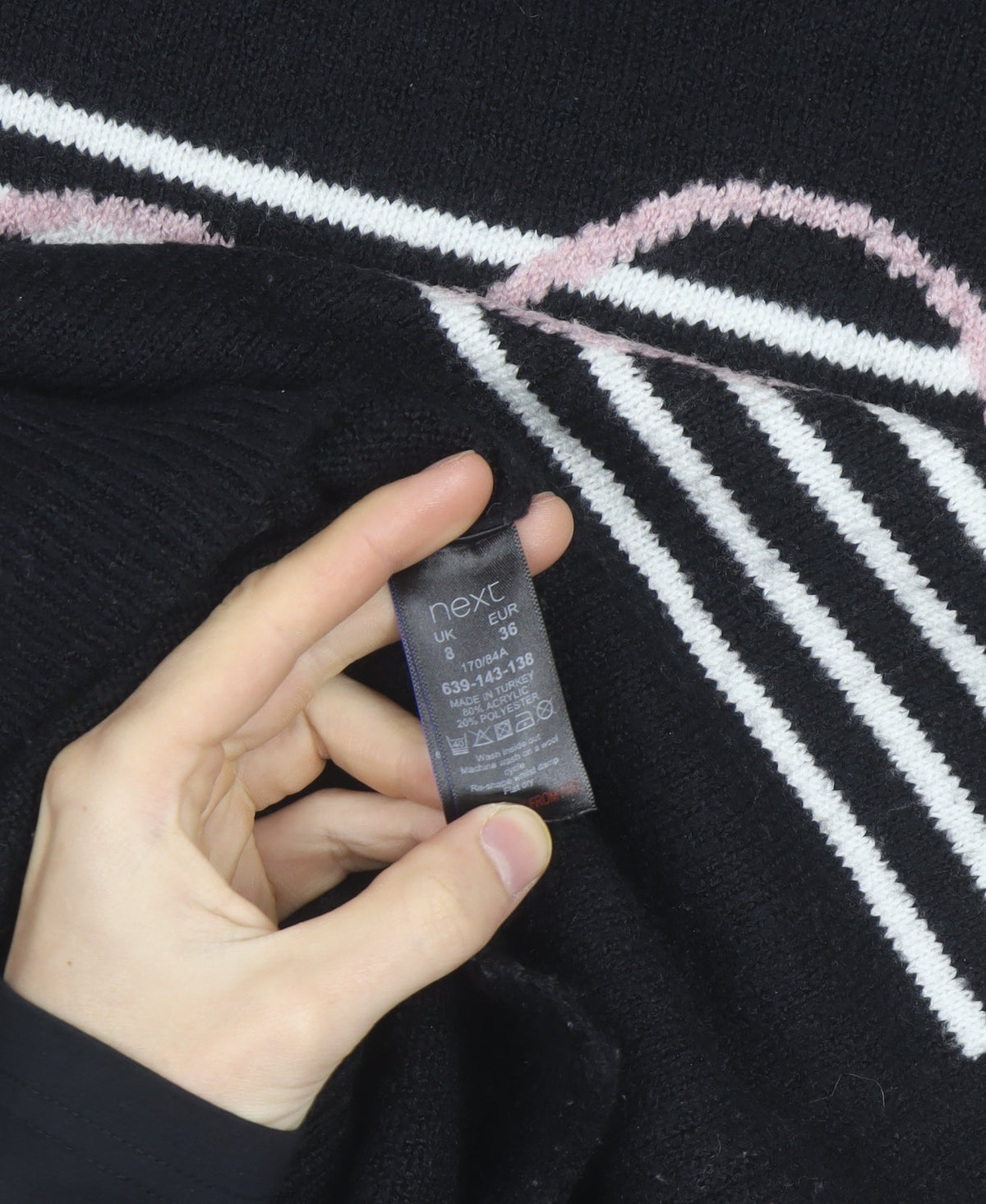 Next Women’s Black Heart Stripe Crew Neck Knit Jumper Size 8