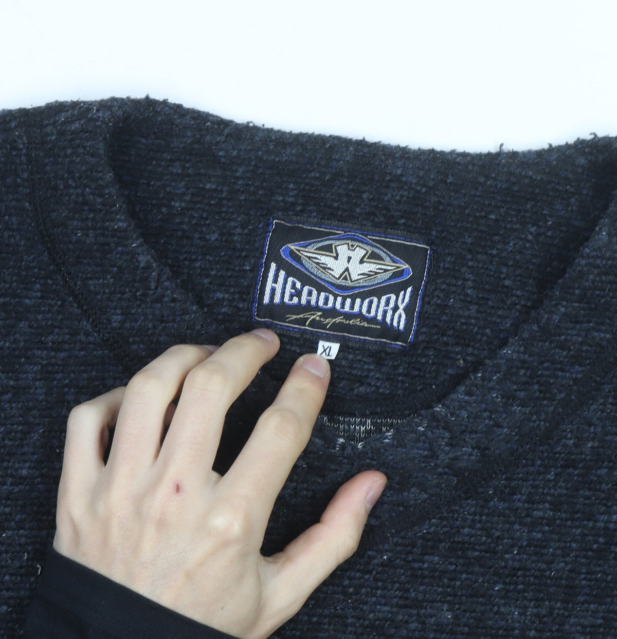 Headworx Men’s Black XL V-Neck Chunky Knit Wool Pullover Jumper