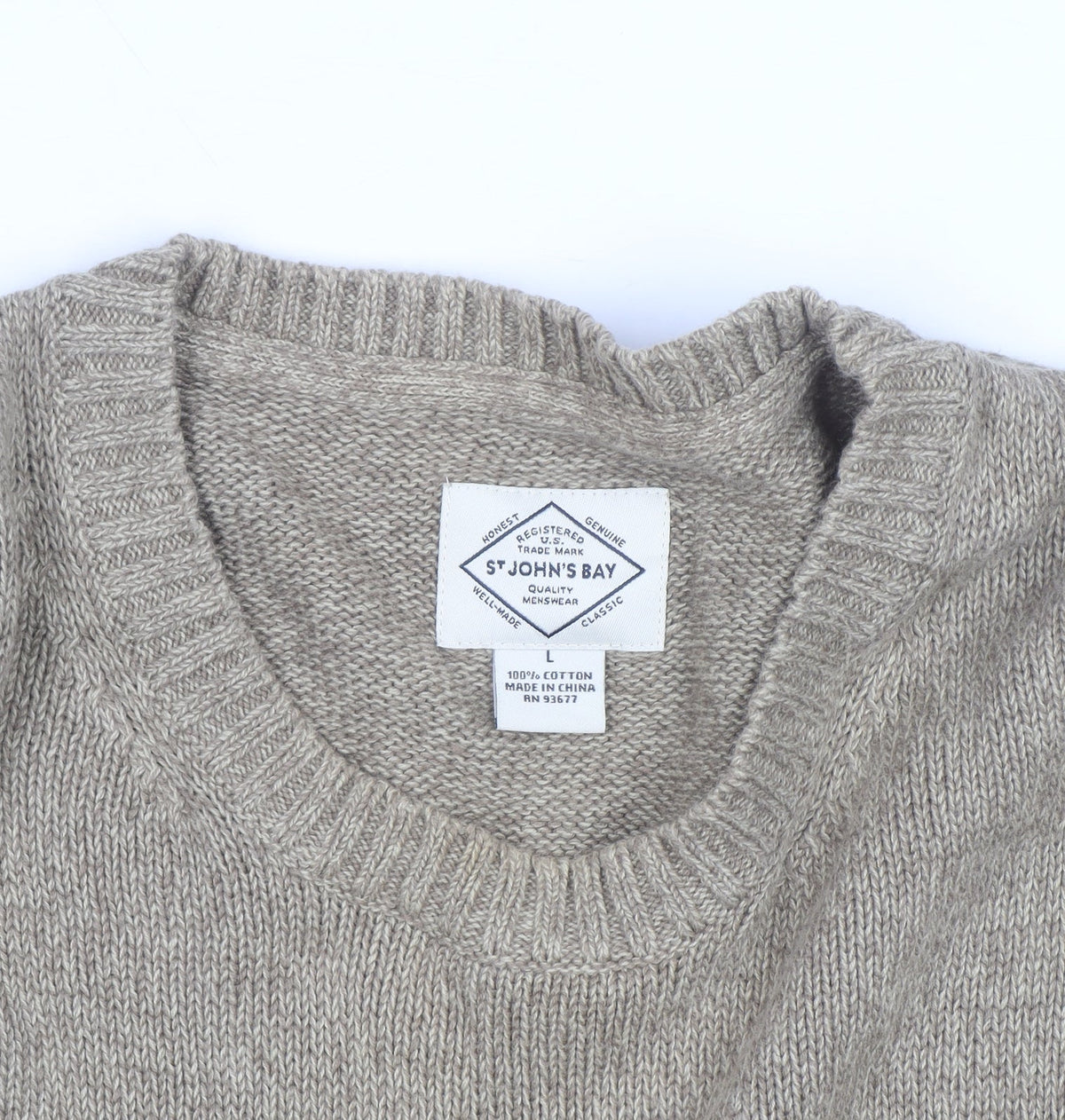 St. John's Bay Men's Beige Cotton Crew Neck Pullover Jumper Size L