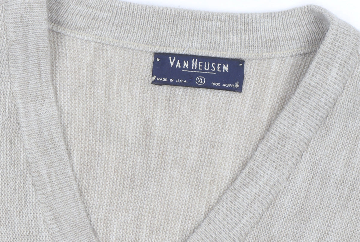 Van Heusen Men Beige V-Neck Acrylic Pullover Jumper XL