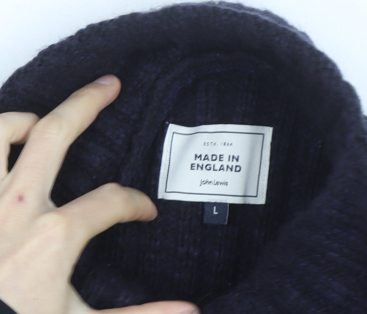 John Lewis Men’s Black Chunky Wool Henley Jumper Size L