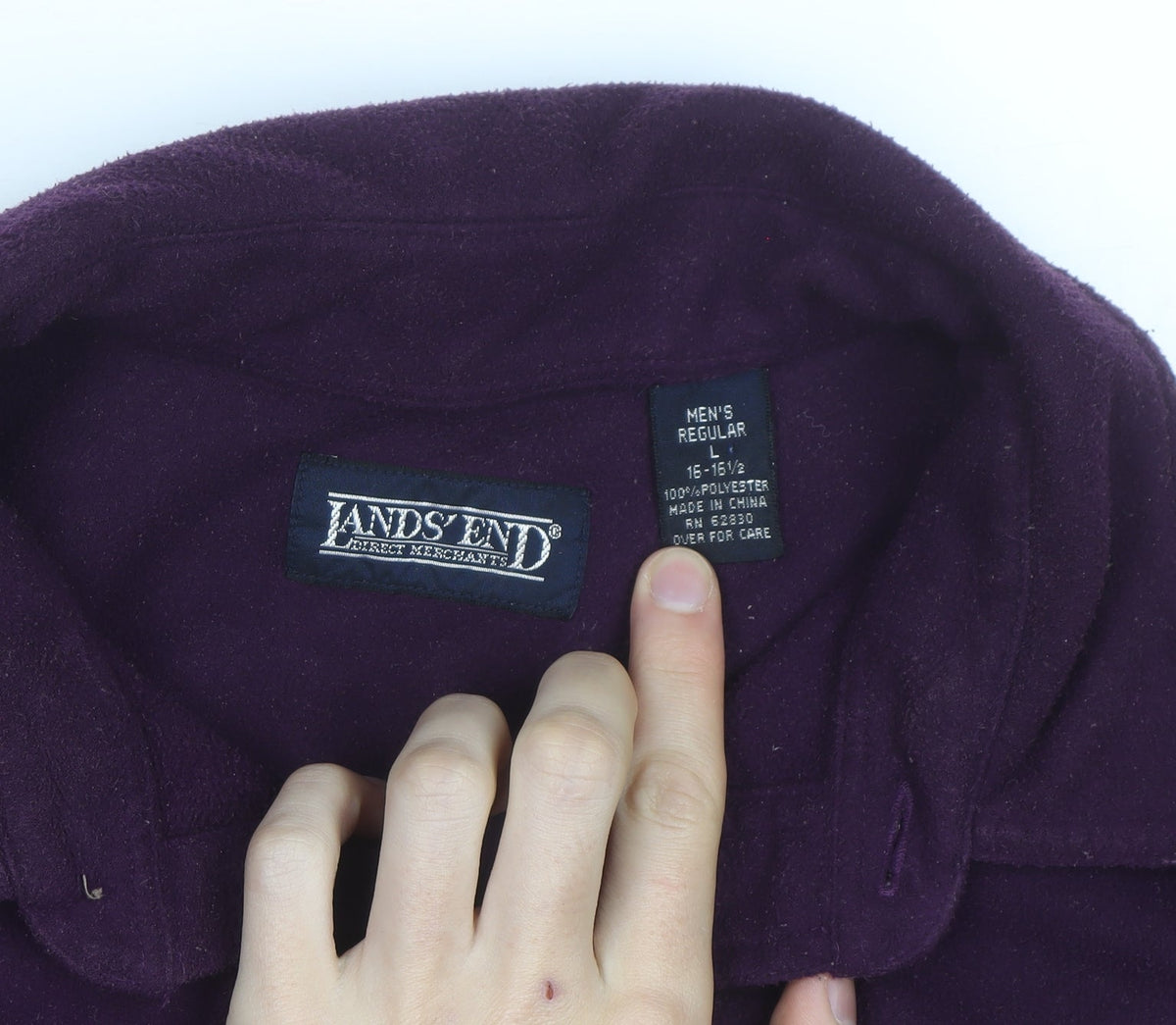 Lands' End Men's Purple Fleece Button-Up Shirt Long Sleeve L Regular