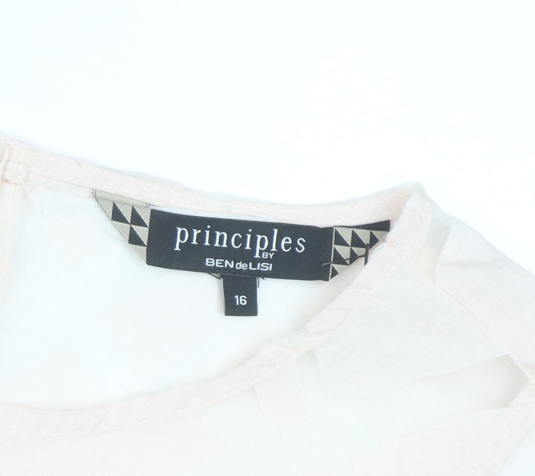 Principles by Ben de Lisi Women's Beige Sleeveless Geometric Blouse Size 16