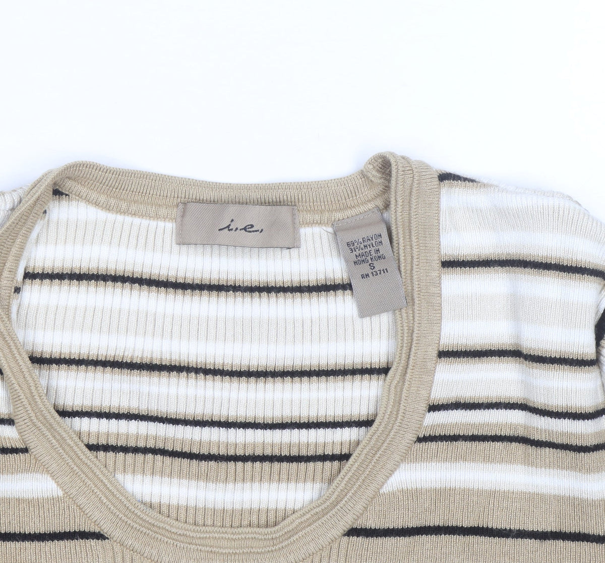 i.e. Women’s Beige Striped Scoop Neck 3/4 Sleeve Pullover Jumper Size S