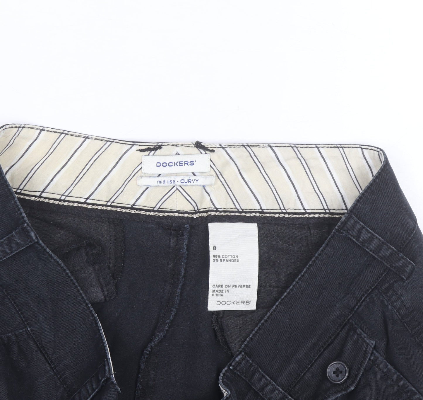 Dockers Womens Black Chino Shorts Size 12 Mid Rise Stretch Twill
