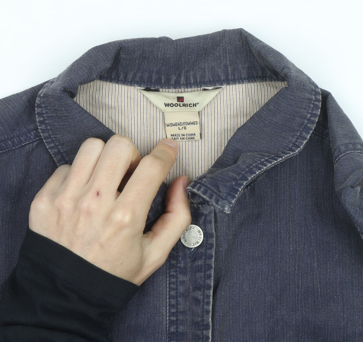 Woolrich Womens Blue Cotton Denim Button Jacket L Casual