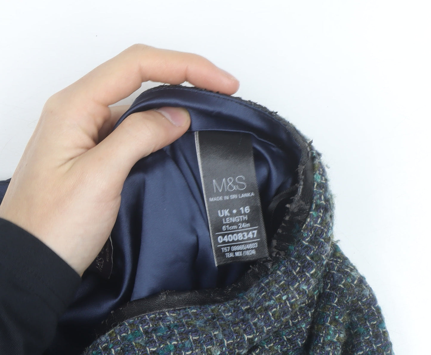Marks & Spencer Women Blue Tweed Knee Length Wool Blend Pencil Skirt Size 16