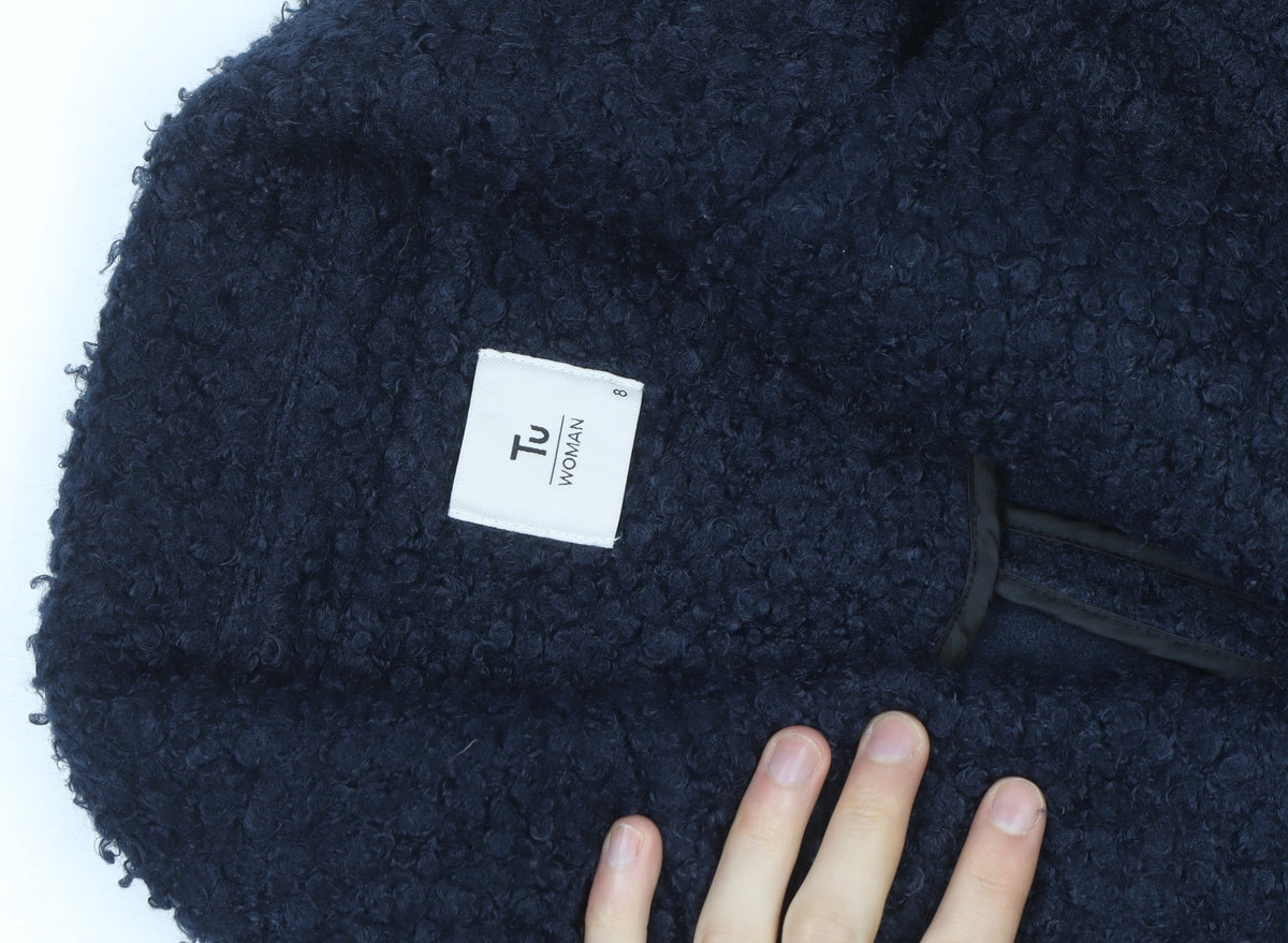 Tu Women Blue Boucle Mid-Length Overcoat Size 8