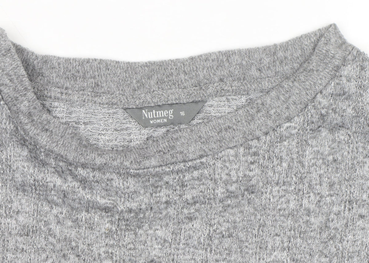 Nutmeg Women Grey Cable-Knit Pullover Jumper Size 16