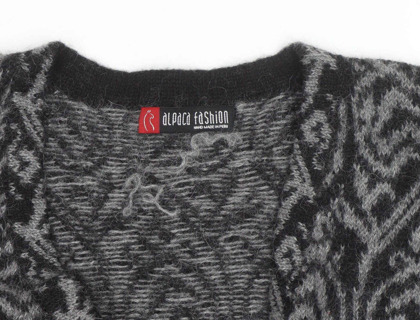Alpaca Fashion Women's Grey Geometric Long Sleeve Cardigan M