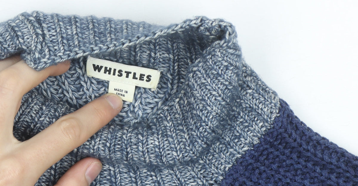 Whistles Women's Blue Chunky High Neck Knit Jumper Size S