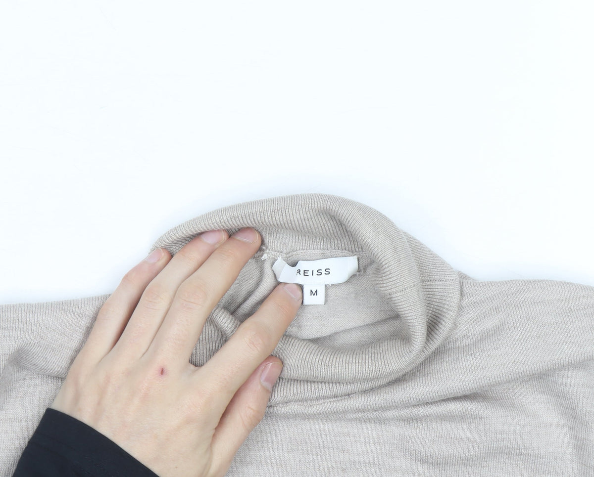 Reiss Women Beige Roll Neck Wool Jumper Medium