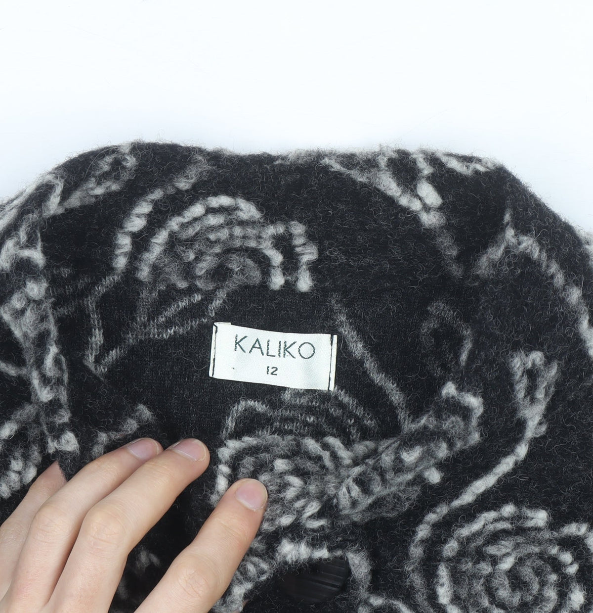 Kaliko Women’s Black Floral Wool Blend Cardigan Size 12