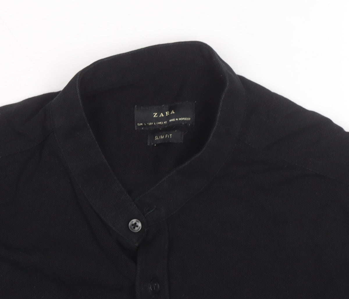 Zara Men Black Slim Fit Button-Up Long Sleeve Shirt L