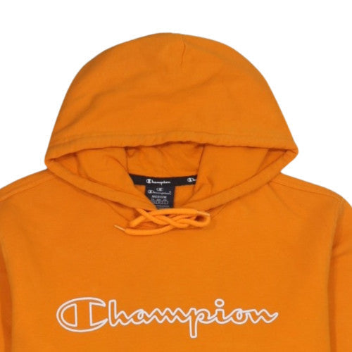 Champion Men's Orange Pullover Hoodie Size L Graphic Logo Fleece