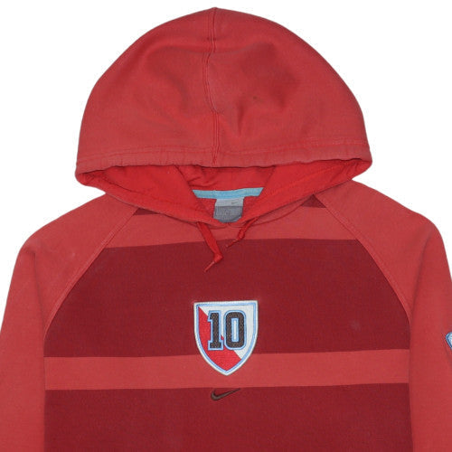 Nike Mens Red Pullover Hoodie Size M Striped Embroidered 10 Graphic