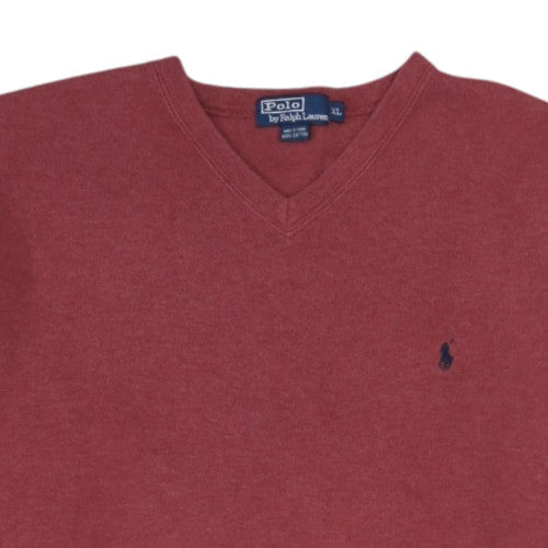 Ralph Lauren Men’s Red Cotton V-Neck Jumper XL Classic Knit