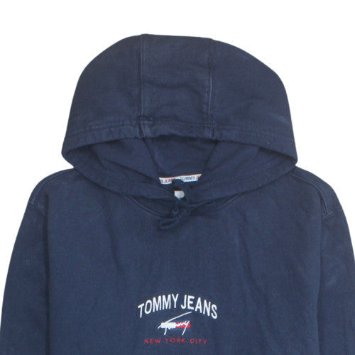 Tommy Jeans Mens Blue Pullover Hoodie L Cotton Graphic Sweatshirt